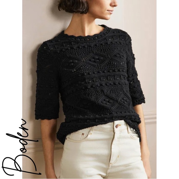 Boden Tops - BODEN Claudia Black Textured Knitted Short Sleeve Top Black Sweater. Size 8